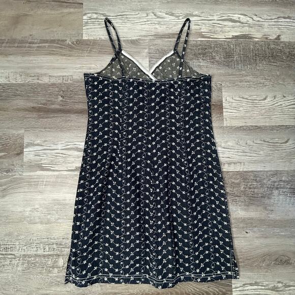 Vintage CAS Denim Slip Dress Floral Embroidered Mesh Y2K Fairycore - Picture 4 of 6